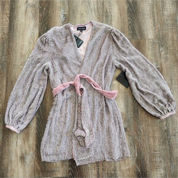 Retrofete Gabrielle Robe Dress in Dusty Lilac Purple XS Sequins NWT Long Sleeve - Picture 2 of 13